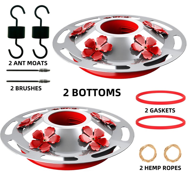 WOSIBO 2 Pack Hummingbird Feeder Base Replacement Part Accessories Set - Includes 2 Pcs Bottom Base, Moat Hooks, Seal Rings, Brushes and Hanging Ropes (2, Silver-2) - Image 2